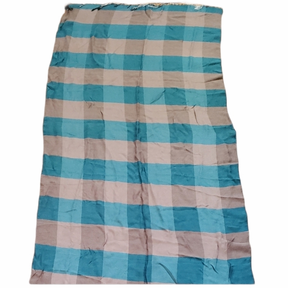 Turquoise & Brown Plaid Scarf Fringe Fall Spring Boho bohemian shabby chic